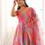 New womens vibrant multi-colored abstract print sleeveless anarkali suit with dupatta
