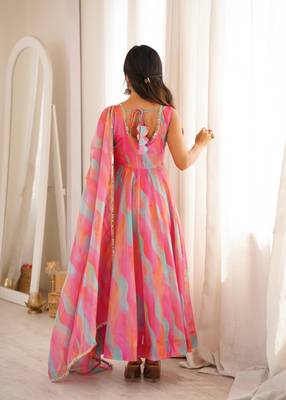  womens vibrant multi-colored abstract print sleeveless anarkali suit with dupatta 3