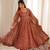 Women's multicolour printed ethnic gown with bell sleeves and designer dupatta