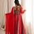 Women's red  black paisley print anarkali gown set with dupatta  festive ethnic wear