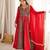 Women's red  black paisley print anarkali gown set with dupatta  festive ethnic wear