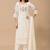 White floral embroidered mul cotton kurta pant set for women
