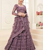 Violet indian wedding wear premium net lehenga choli set with heavy silk inner for women's
