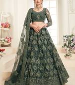 Mehendi Green indian wedding wear premium net lehenga choli set with heavy silk inner for women's
