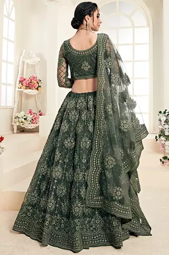 Mehendi Green indian wedding wear premium net lehenga choli set with heavy silk inner for women's