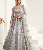  Grey Coding Embroidered Net & Silk Satin Lehenga Choli For Indian Wedding Look