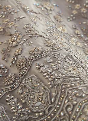  Grey Coding Embroidered Net & Silk Satin Lehenga Choli For Indian Wedding Look 5
