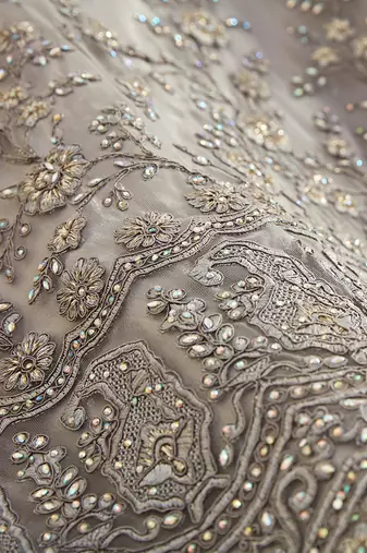  Grey Coding Embroidered Net & Silk Satin Lehenga Choli For Indian Wedding Look