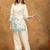 White & blue floral printed cotton co-ord set for women