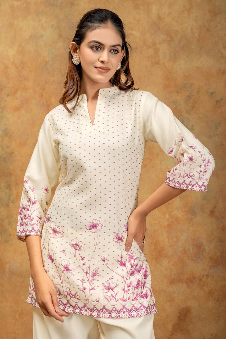 White & pink floral printed cotton co-ord set for women