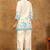 White & blue floral printed cotton co-ord set for women
