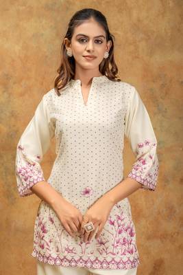 White & pink floral printed cotton co-ord set for women 5