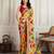 Yellow rajwadi bandhej print georgette saree with embroidered lace border