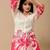 White & pink floral printed cotton co-ord set for women