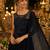 Black chinon silk free size stitched gown with embroidery work