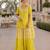 Yellow chinon free size stitched suit with embroidery work
