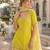 Yellow chinon free size stitched suit with embroidery work