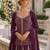 Purple chinon free size stitched suit with embroidery work