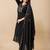 Black floral embroidered mul cotton kurta pant set for women