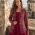 Maroon silk free size stitched suit with embroidery work
