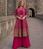 Magenta georgette free size stitched suit with embroidery & beats work