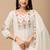 White floral embroidered mul cotton kurta pant set for women