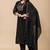 Black floral embroidered mul cotton kurta pant set for women