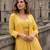 Yellow georgette free size stitched suit with embroidery & beats work