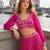 Pink silk free size stitched suit with embroidery work