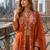 Orange silk free size stitched suit with embroidery work