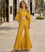 Mustard silk free size stitched suit with embroidery work