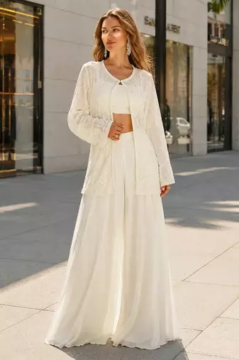 White silk free size stitched suit with embroidery work