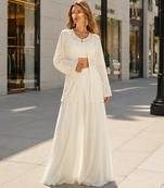 White silk free size stitched suit with embroidery work
