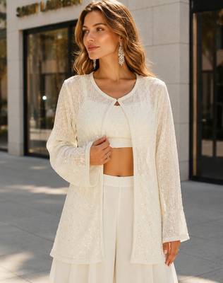 White silk free size stitched suit with embroidery work 2