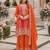 Orange chinon free size stitched suit with embroidery work