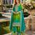 Blue chinon free size stitched suit with embroidery work