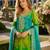Blue chinon free size stitched suit with embroidery work