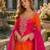 Orange chinon free size stitched suit with embroidery work