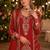 Red chinon free size stitched suit with embroidery work