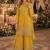 Yellow chinon free size stitched suit with embroidery work
