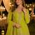 Green chinon free size stitched suit with embroidery work