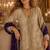 Cream georgette free size stitched suit with embroidery & beats work