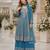 Blue georgette free size stitched suit with embroidery & zarkan work