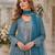 Blue georgette free size stitched suit with embroidery & zarkan work