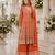 Orange georgette free size stitched suit with embroidery & zarkan work