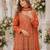 Orange georgette free size stitched suit with embroidery & zarkan work