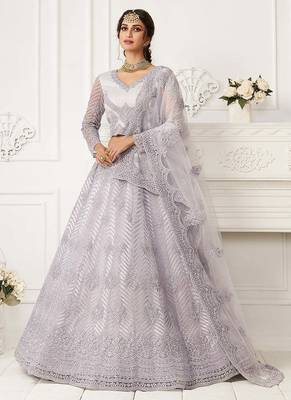 Light Purple Net Floor Length Lehenga with Stone embroidery For Women's 1