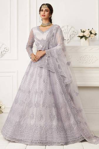 Light Purple Net Floor Length Lehenga with Stone embroidery For Women's
