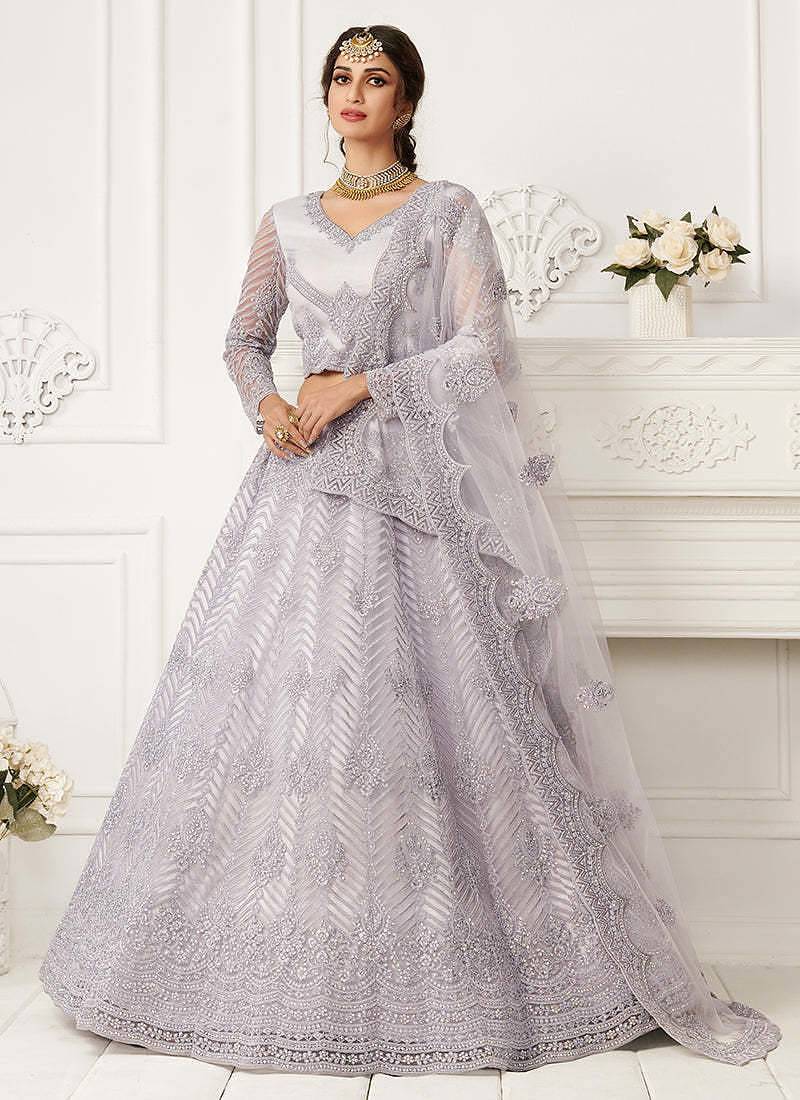 Light Purple Net Floor Length Lehenga with Stone embroidery For Women's