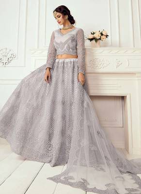Light Purple Net Floor Length Lehenga with Stone embroidery For Women's 2